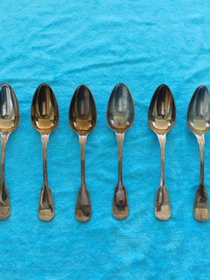 Berndorf set of 6 used silver-plated dining spoons, 21 cm length