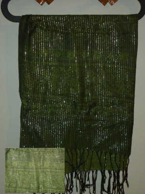 Pashmina scarf new with silver thread and green pattern