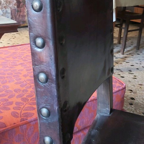 Chairs set of 2 made of solid walnut wood with genuine calf leather like new