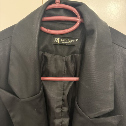 Blazer with leather texture, black, size L