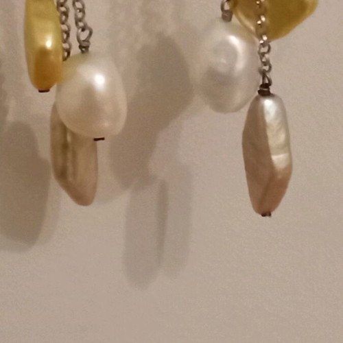 Handmade silver 925 dangling earrings with natural pearls like new