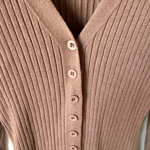 Shein ribbed dress brown like new with belt and buttons