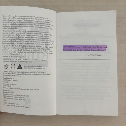 Rich Dad Poor Dad book like new with notes inside