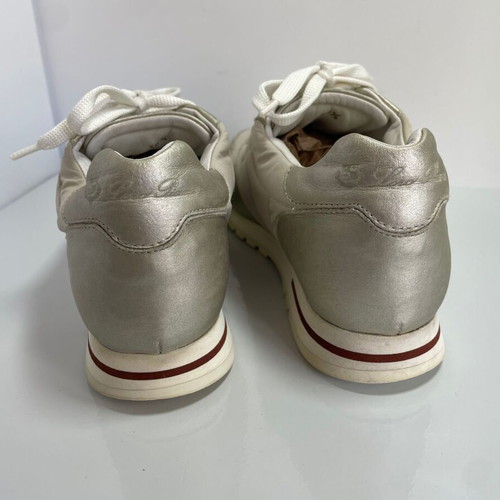 Loro Piana sneakers used, leather and canvas, size 38.5, beige and light gold