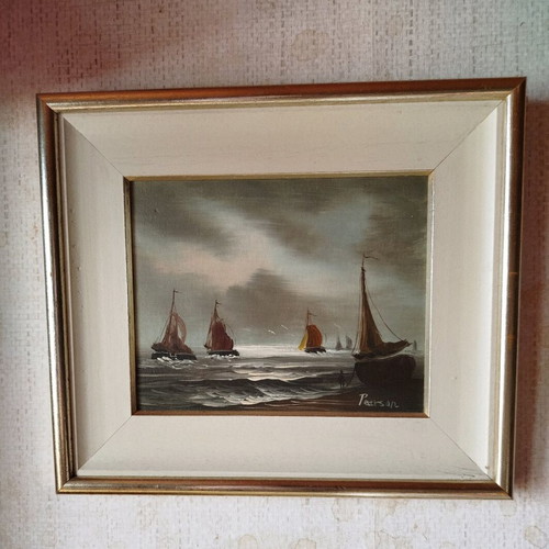 Painting used sea landscape with sailing boats signed Pearson