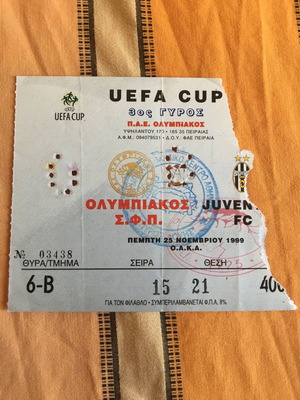 Εισιτήριο αγώνα Ολυμπιακός Γιουβέντους 1999 μεταχειρισμένο