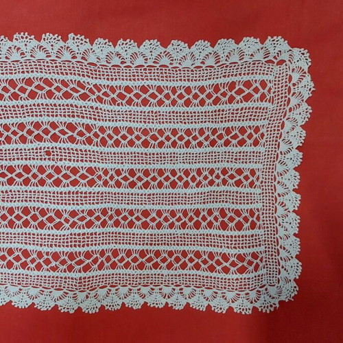 Small white doily 33x23cm with crochet lace, cotton, new