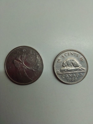 25 Cents 1968 και 5 Cents Canada 1980 μεταχειρισμένα, πακέτο