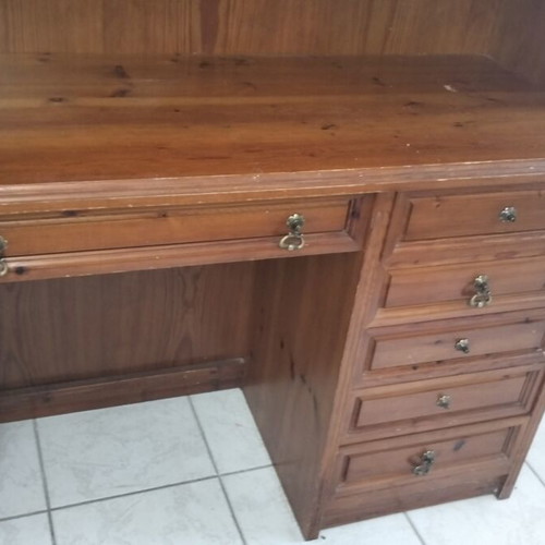 Large wooden bookcase desk used, warm natural wood tone
