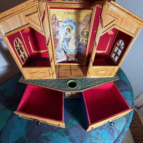 Wooden handmade church used, unique collectible piece