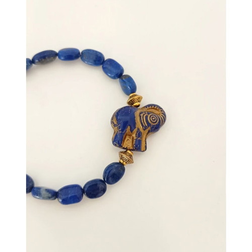 Handmade bracelet with lapis lazuli and glass elephant bead new