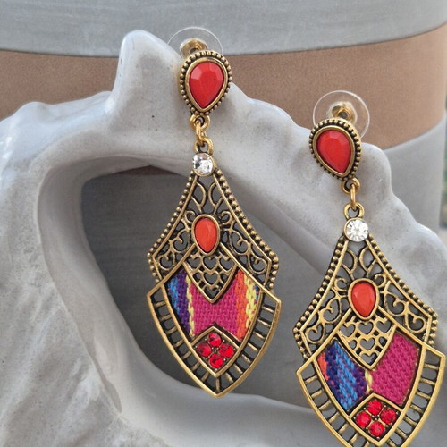 Boho earrings new, colorful and gold-tone