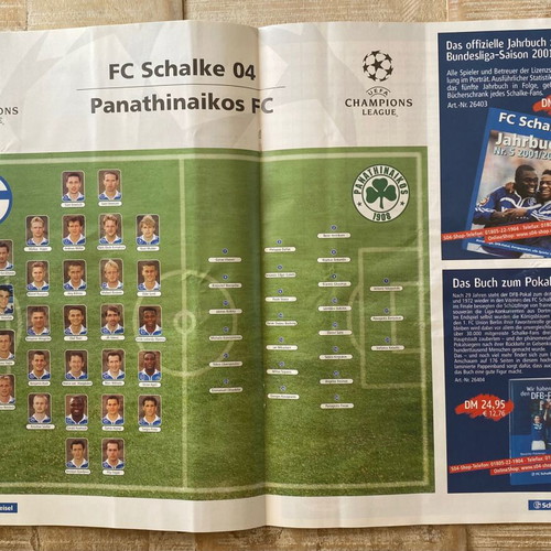 FC Schalke 04 vs Panathinaikos FC authentic Champions League program 2001 used