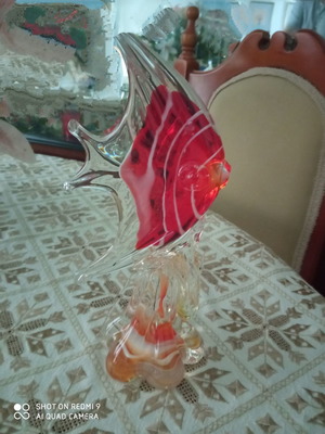 Μουράνο διακοσμητικό ψάρι μεταχειρισμένο, κόκκινο χρώμα με φθορά