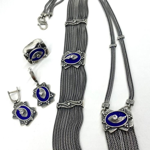 Byzantine Jewelry Set new, silver 925 with Lapis Lazuli