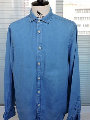Tommy Hilfiger Mens Blue Linen Cotton Shirt Size XL used