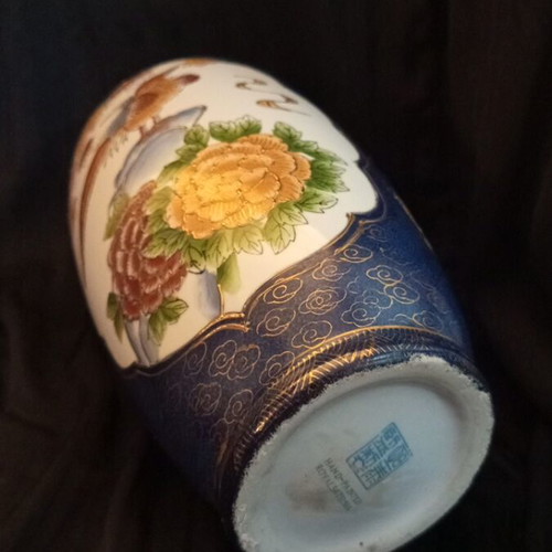 Vintage porcelain set Royal Satsuma vase and bowl cobalt and gold like new
