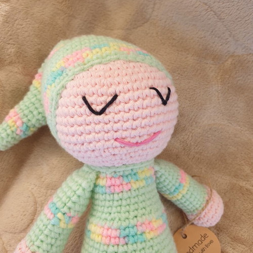 Handmade sleeping baby doll, new, colorful knit, 22cm×12cm