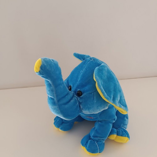 Baby Lino blue plush elephant with yellow details
