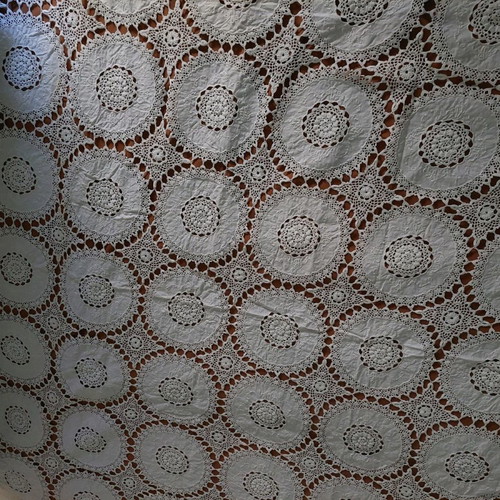 White knitted blanket with embroidery and lace, new, 220x270cm