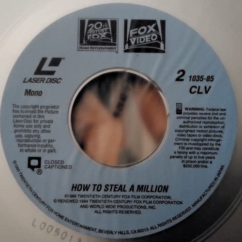 How to Steal a Million LaserDisc like new, comedy