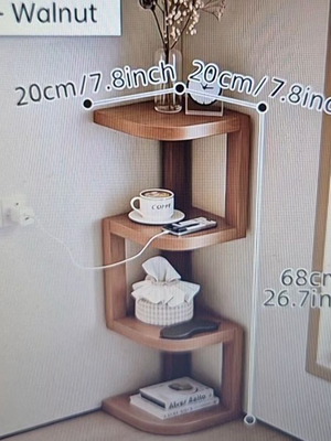 Ξύλινη γωνιακή ραφιέρα 20x20cm, καινούργια, χρώμα καρυδιάς, 68cm ύψος