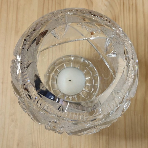 Vintage crystal vase/candle holder/ashtray used, with handmade designs