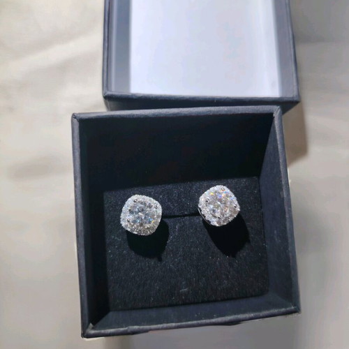 Silver Moissanite 2ct Halo Design Earrings new with 2 certificates