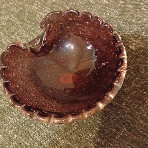 Murano ashtrays like new, set of 2, dark purple bubbles