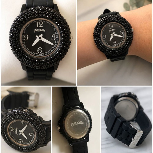 Folli Follie black watch with rhinestones like new