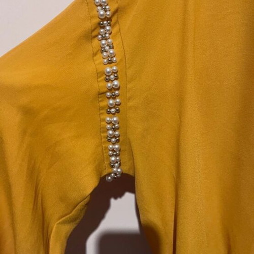 Mustard blouse medium like new with sleeve details and elastic