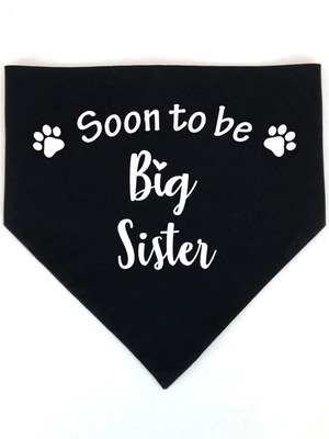 Кучешка бандана "Soon to be big sister" черна нова
