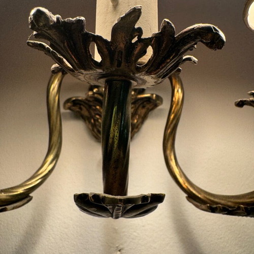 Wall Lights with Triple Lighting Used, Pair, Brass Louis XV Style
