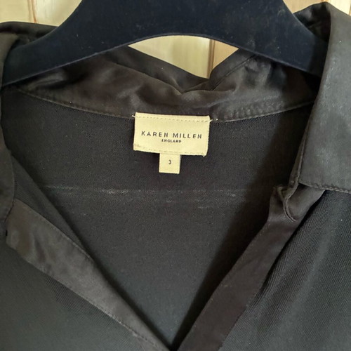 Karen Millen satin blouse like new, black with silver cufflinks