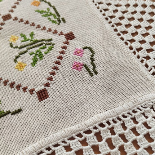 Vintage handmade crochet and embroidered 3-piece bedroom set