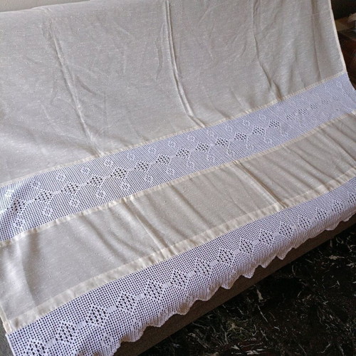 Handmade crochet curtain beige fabric new 1.70x1.40