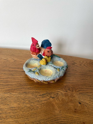 Vintage ceramic Easter egg holder used with rooster and chicks