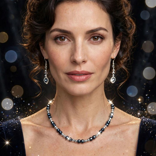 Handmade crystal beaded elegant jewelry set new, black and silver