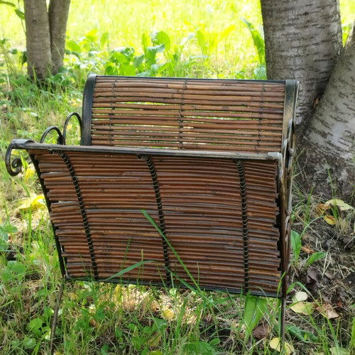 Vintage magazine and newspaper rack used, bamboo and wrought iron