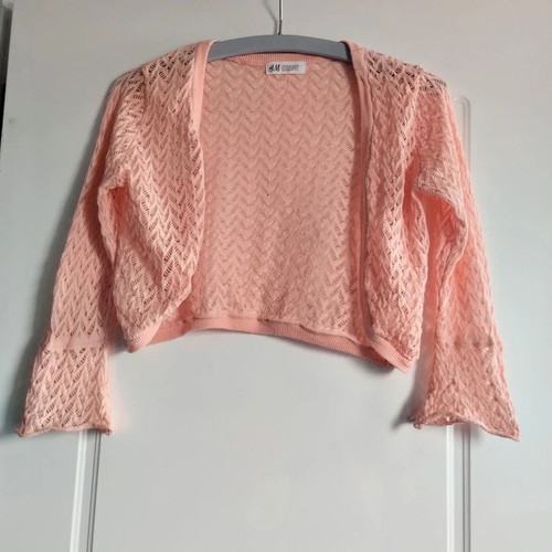H&M girl's knitted bolero salmon pink boho style like new