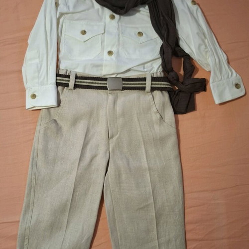 Boys' linen set new, includes coat, pants, shirt, belt
