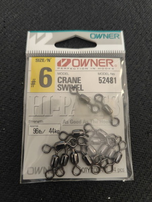 Owner Crane Swivel 52481 μέγεθος 6 στριφτάρια ψαρέματος καινούργια, πακέτο 8