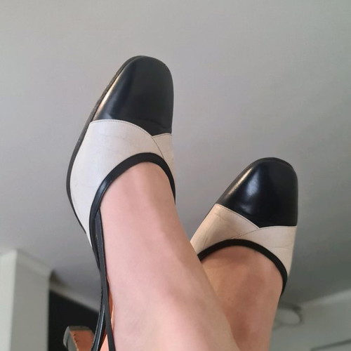 Celine vintage two-tone leather slingback shoes used, size 38