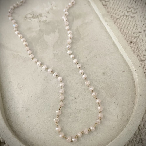 Necklace with pink transparent beads, stainless steel, new