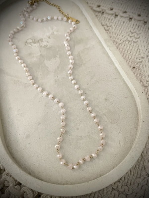 Necklace with pink transparent beads, stainless steel, new