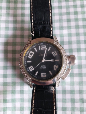 Just women's watch used, black leather with silver details