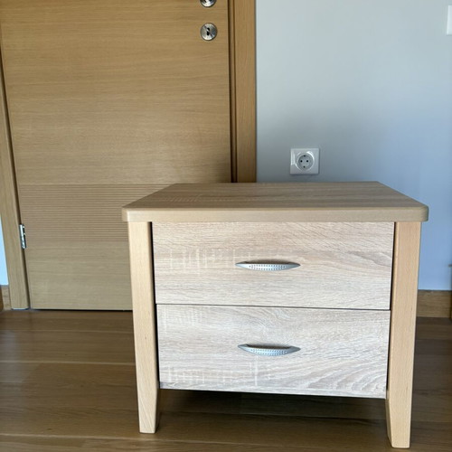 Wooden nightstands with two drawers, oak color, set of 2