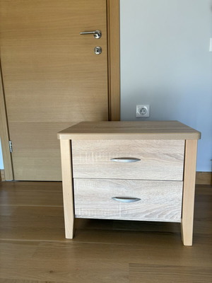 Wooden nightstands with two drawers, oak color, set of 2