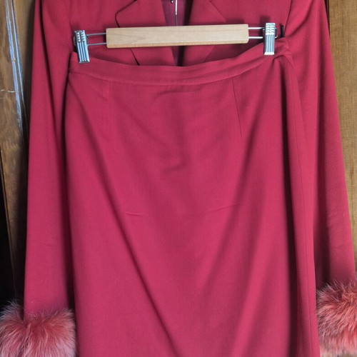 Red women's suit like new with fur cuffs