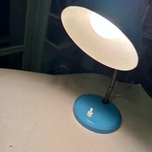 Vintage desk lamp 1960s used, turquoise with adjustable neck